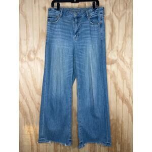 American Eagle Y2K Super High-Rise Wide Leg Baggy Jeans Size 8 Distressed Hem